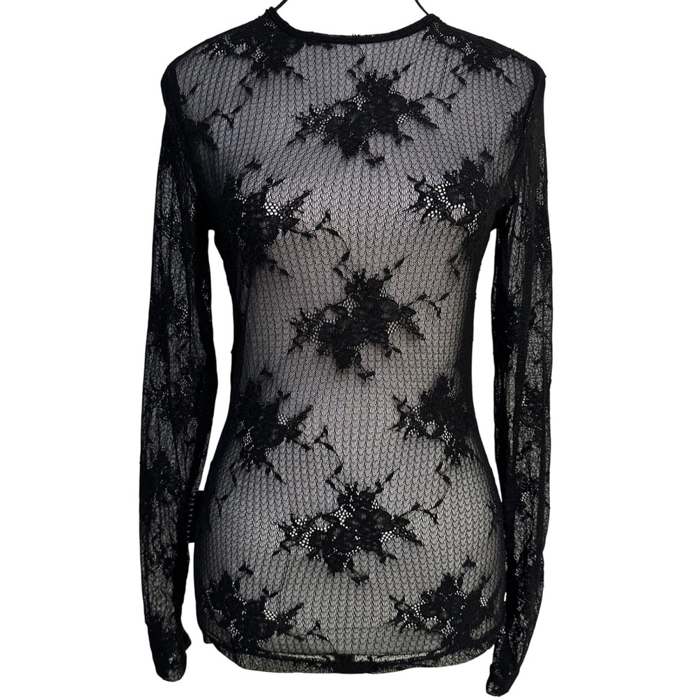 Missguided Lace Long Sleeve Top Womens M Sheer Floral Grunge Whimsigoth Romantic